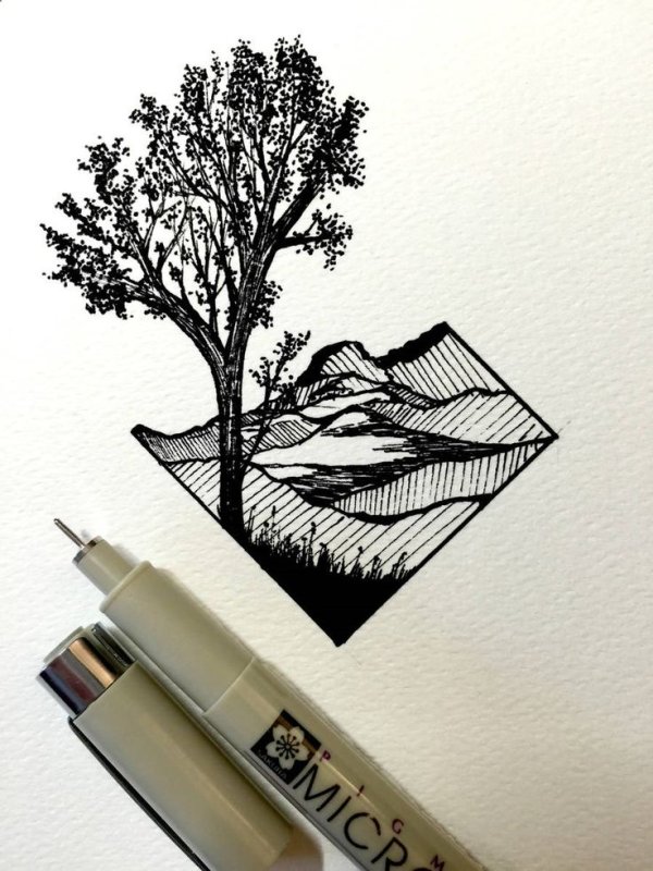пейзаж черной ручкой