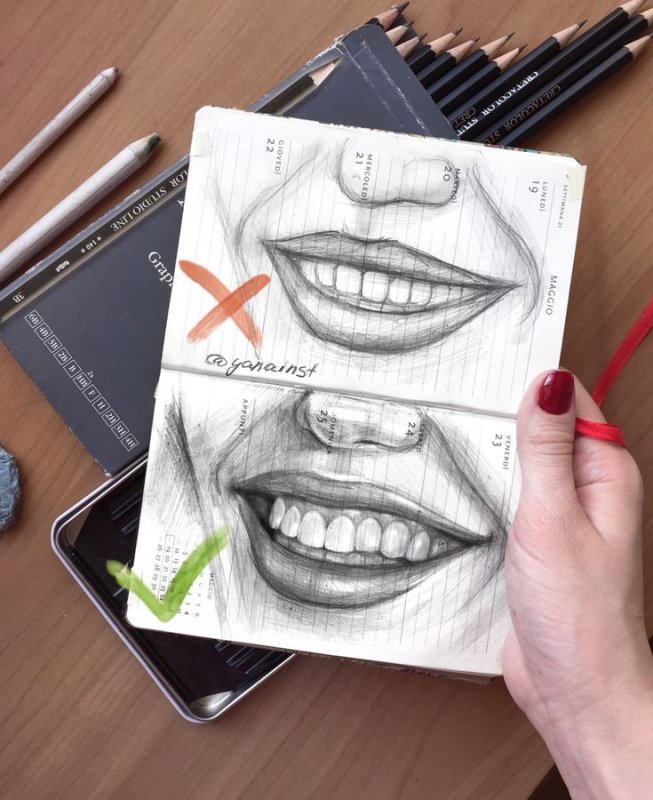 Улыбка рисунок карандашом