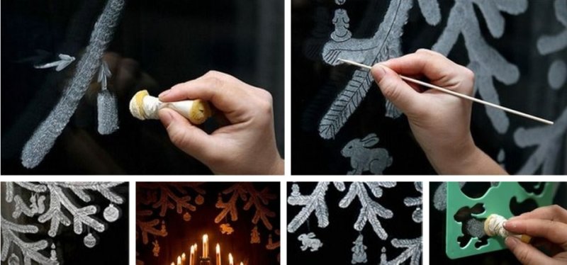 Новогоднее украшение окон зубной пастой