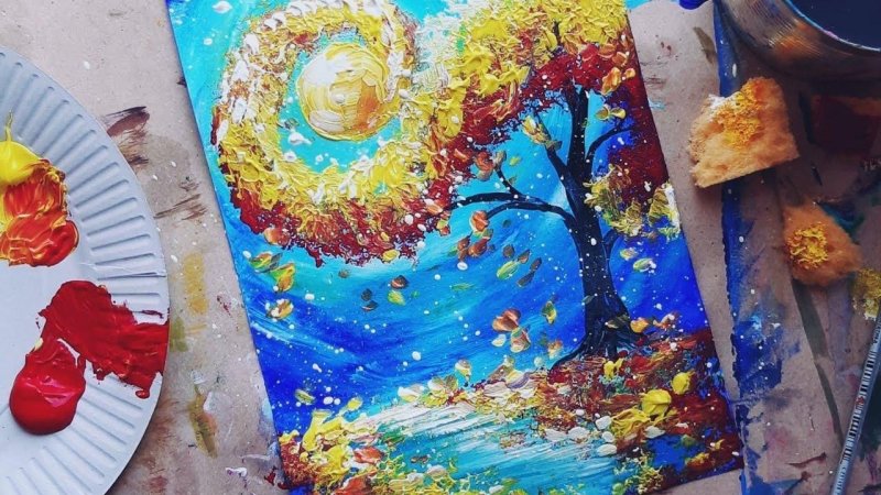 Рисуем осень акрилом мастер класс