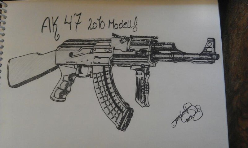Рисунок автомата АК-47 карандашом