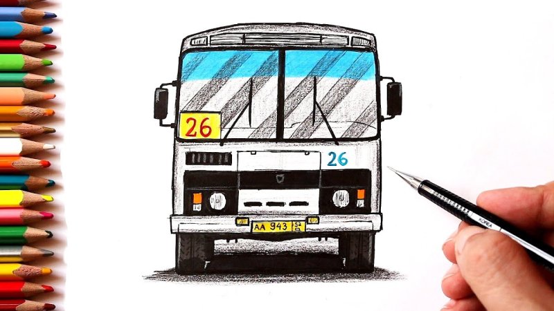 Автобус рисунок карандашом