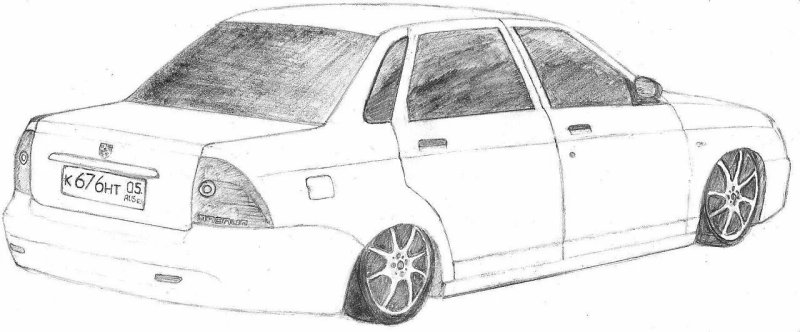 Лада Приора карандашом сбоку