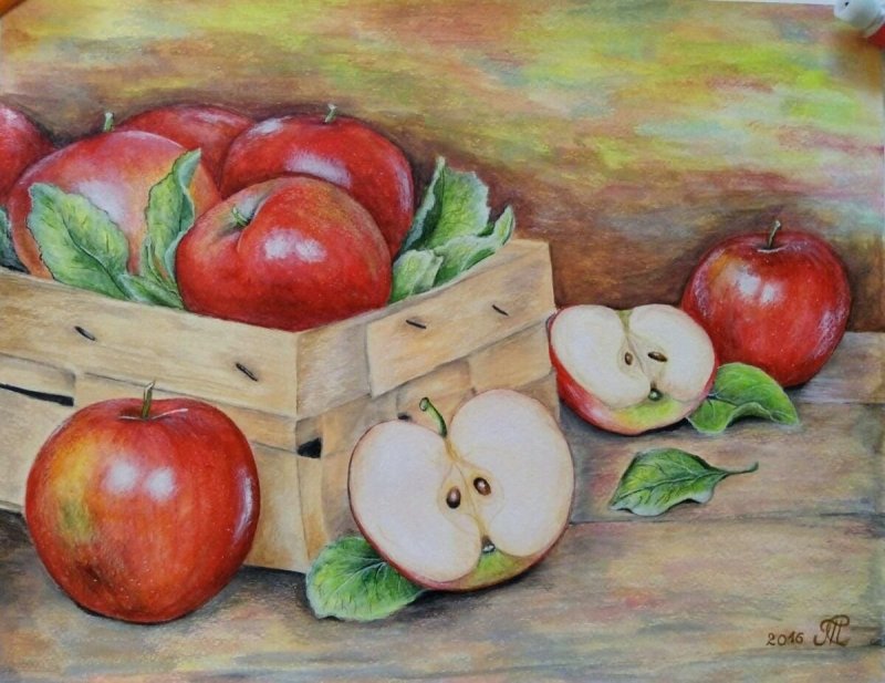 Яблоко акварелью