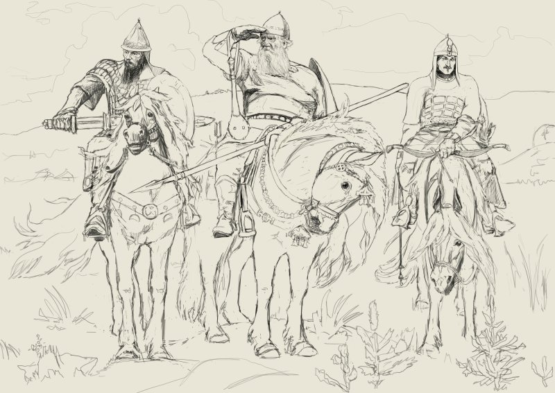 Богатыри Васнецов набросок