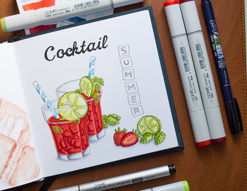 Рисунки маркерами для скетчинга еда