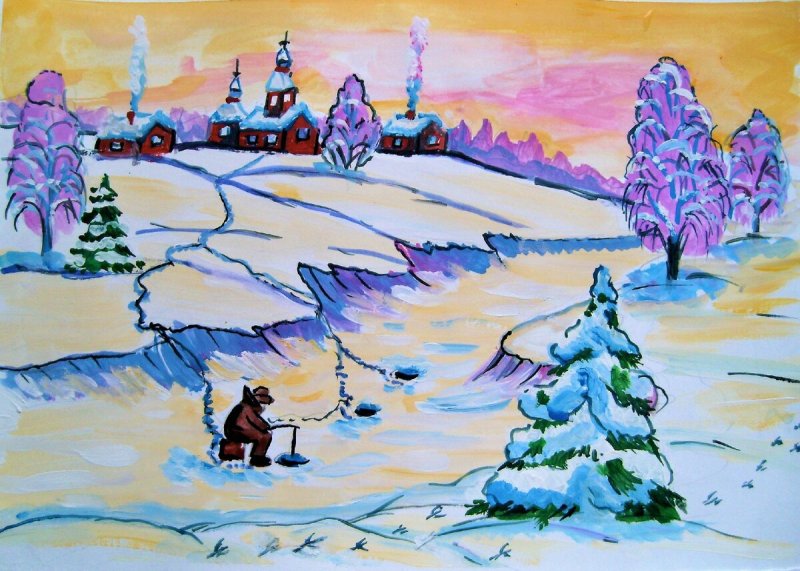 Зимний пейзаж рисунок
