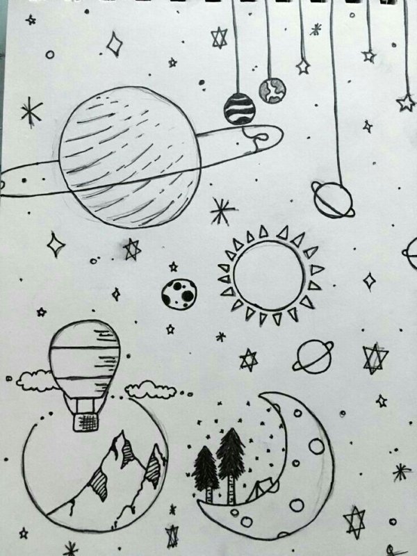 Рисунок на тему космос карандашом