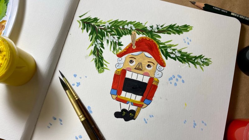 Щелкунчик гуашью рисунок