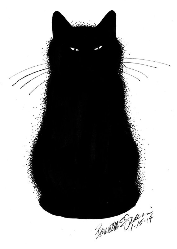 Кот черно белый рисунок