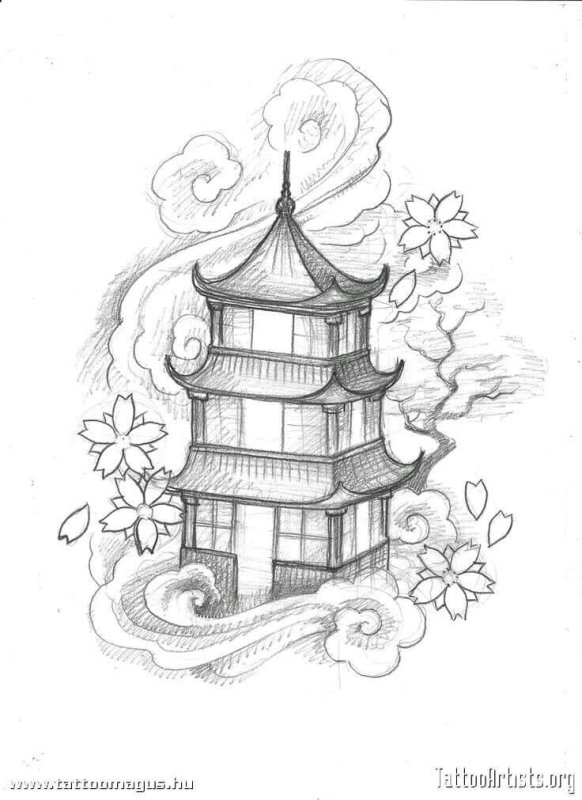 пагода китайская архитектура карандашом