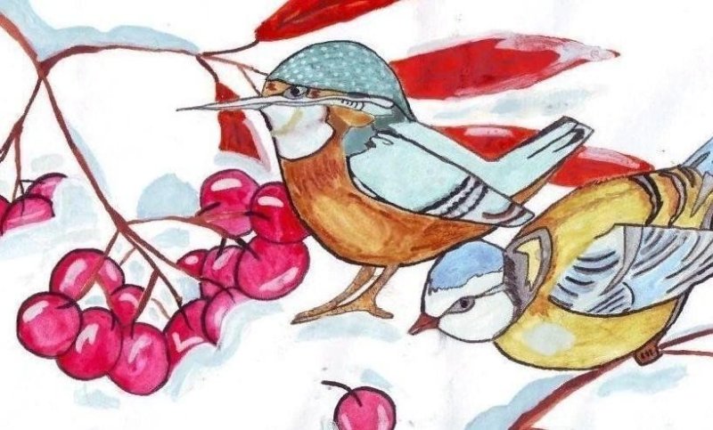 Рисование птицы на кормушке