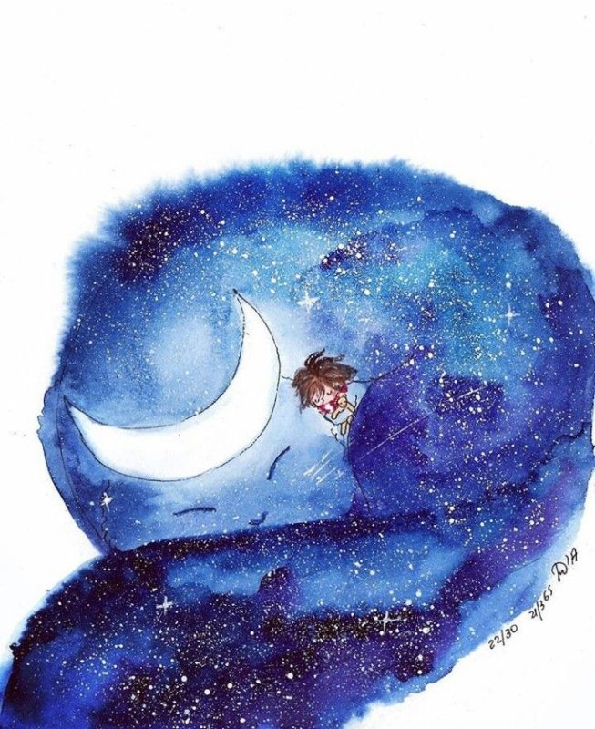 спокойной ночи акварель