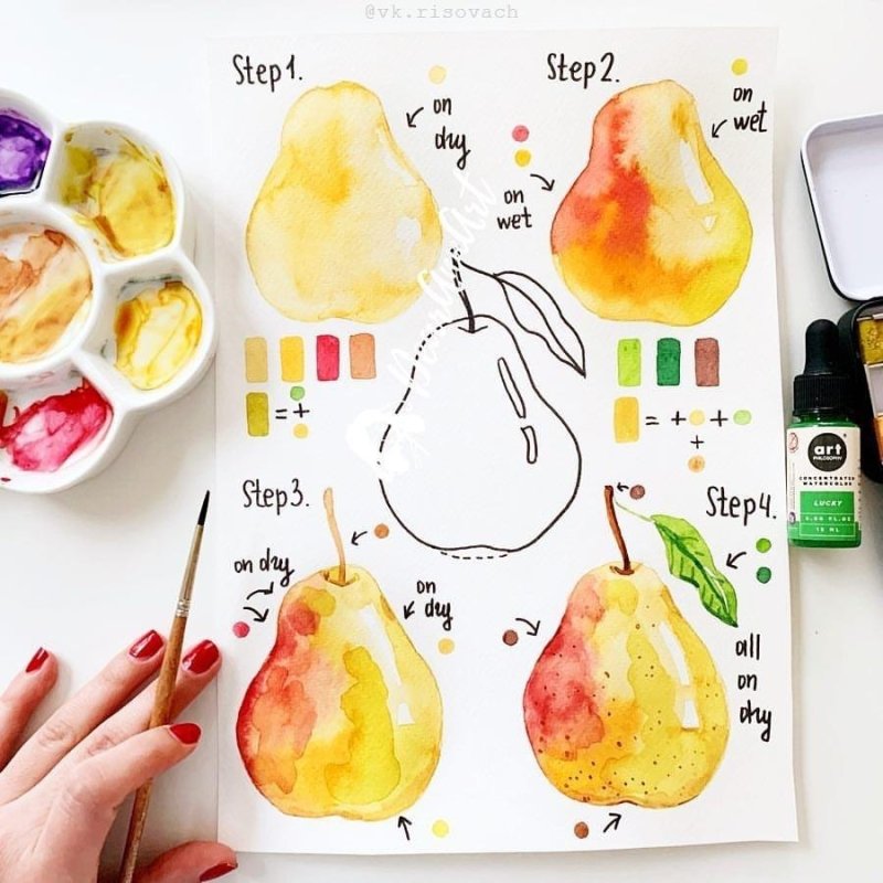Рисунки акварелью фрукты
