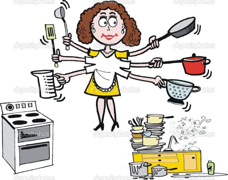 Кухня женщина готовит карикатура