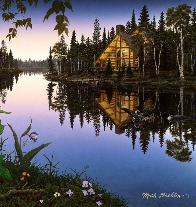 Художник Mark Daehlin домик у озера