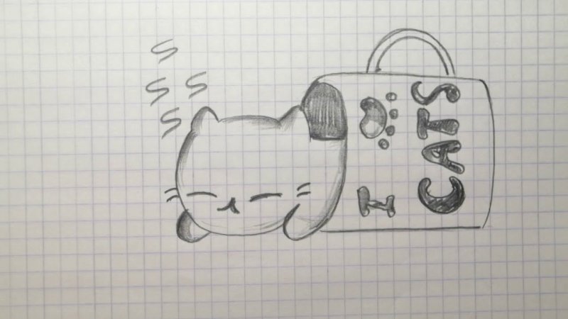 Котик в кружке рисунок легко