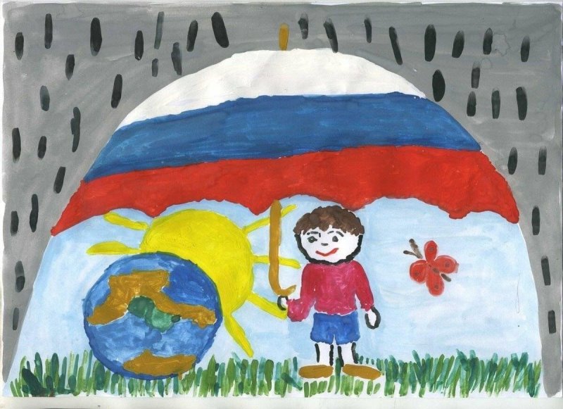 Детский рисунок на тему Россия Родина моя