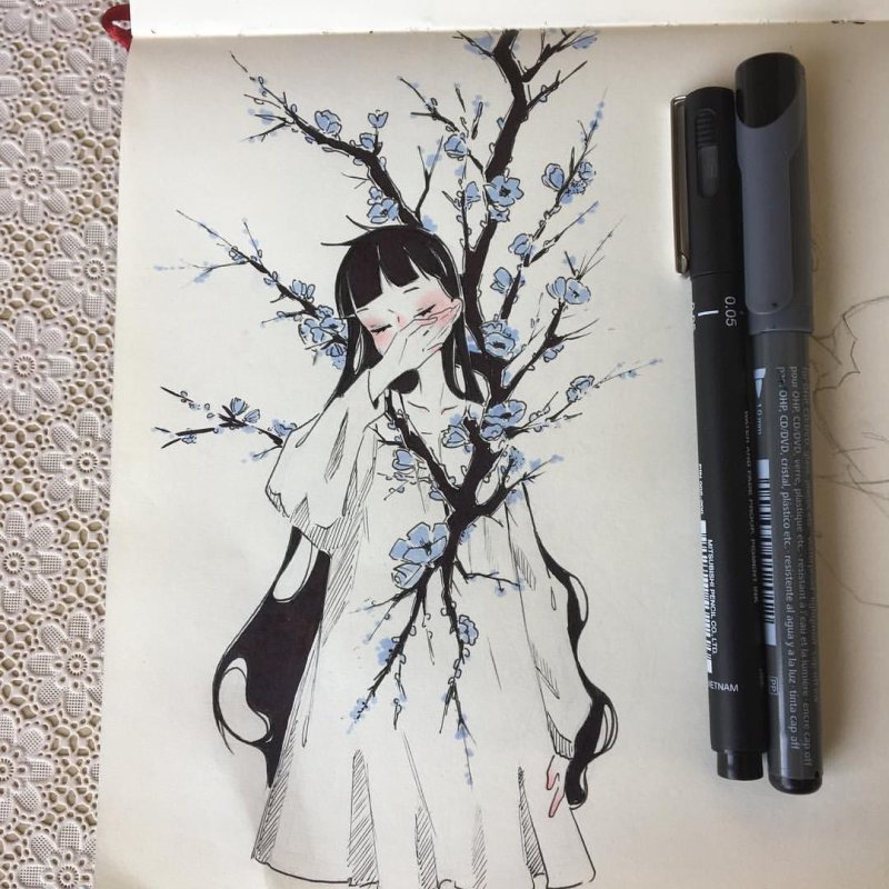 Рисунки акварелью аниме