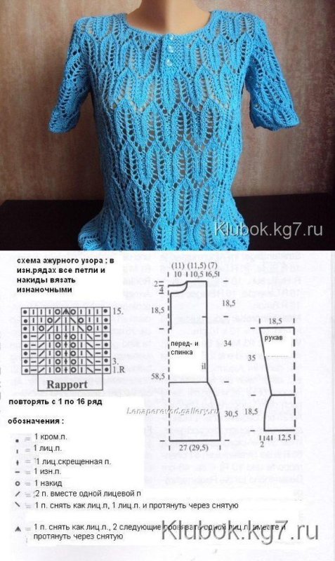 Схема вязания спицами летней ажурной кофточки