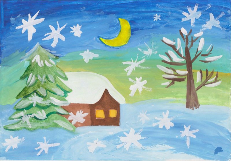 Рисунок зима красками