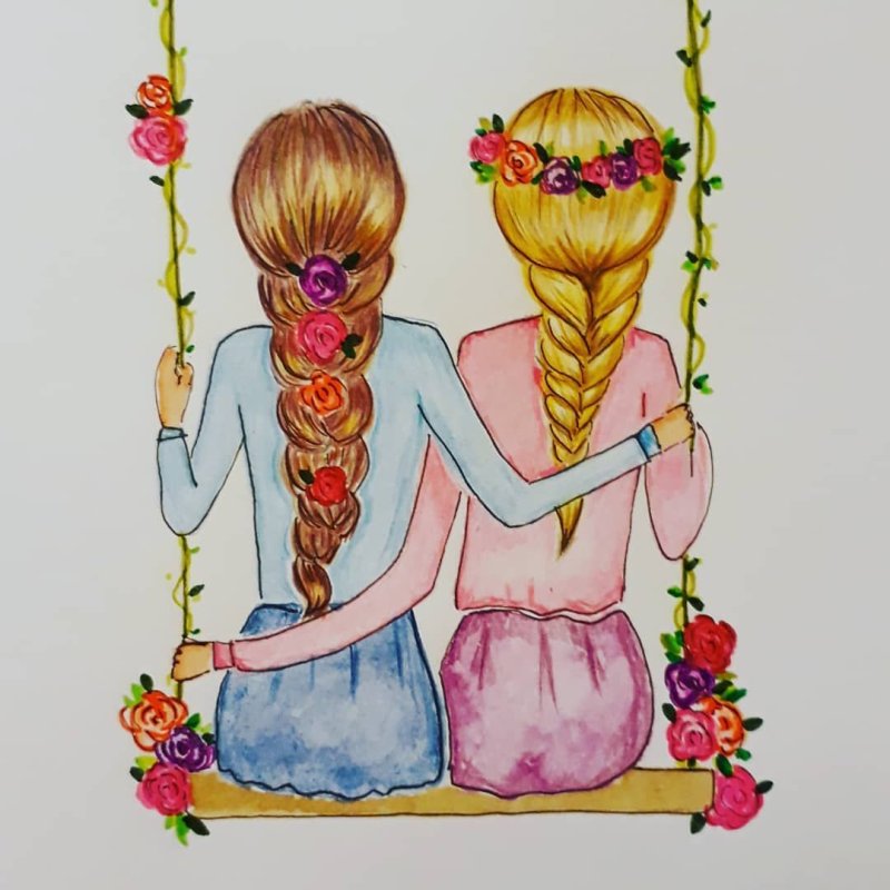 Две подруги рисунок для срисовки