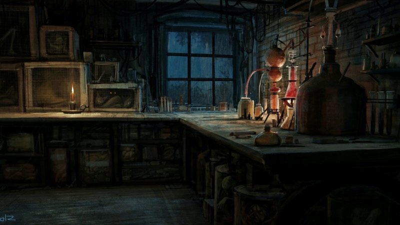 Средневековая лаборатория алхимика арт