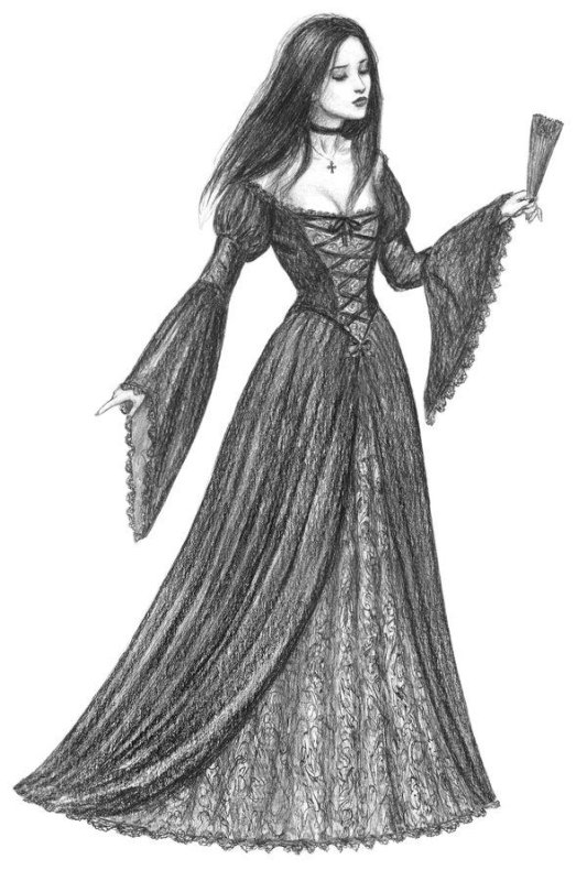 Платья средневековья карандашом