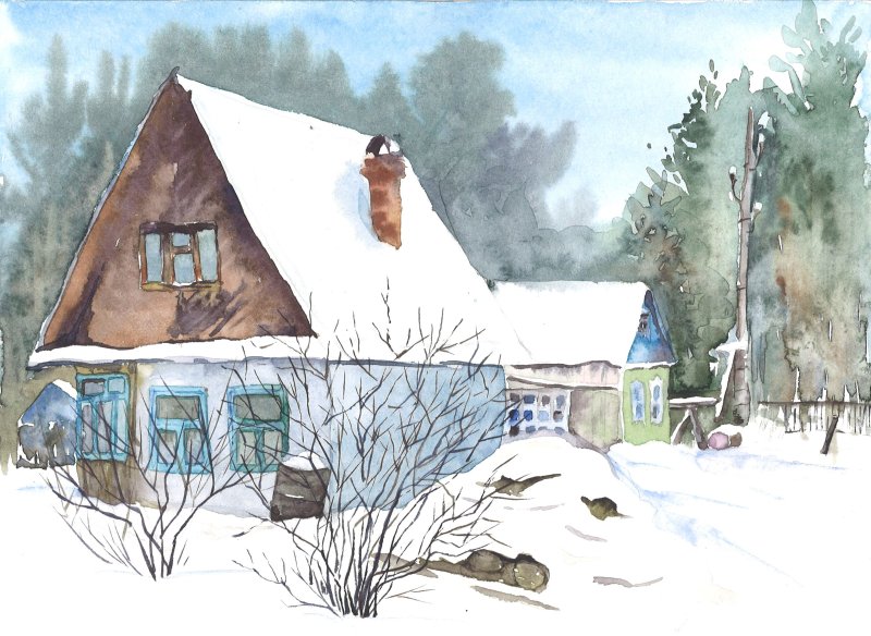 Рисование дом в деревне