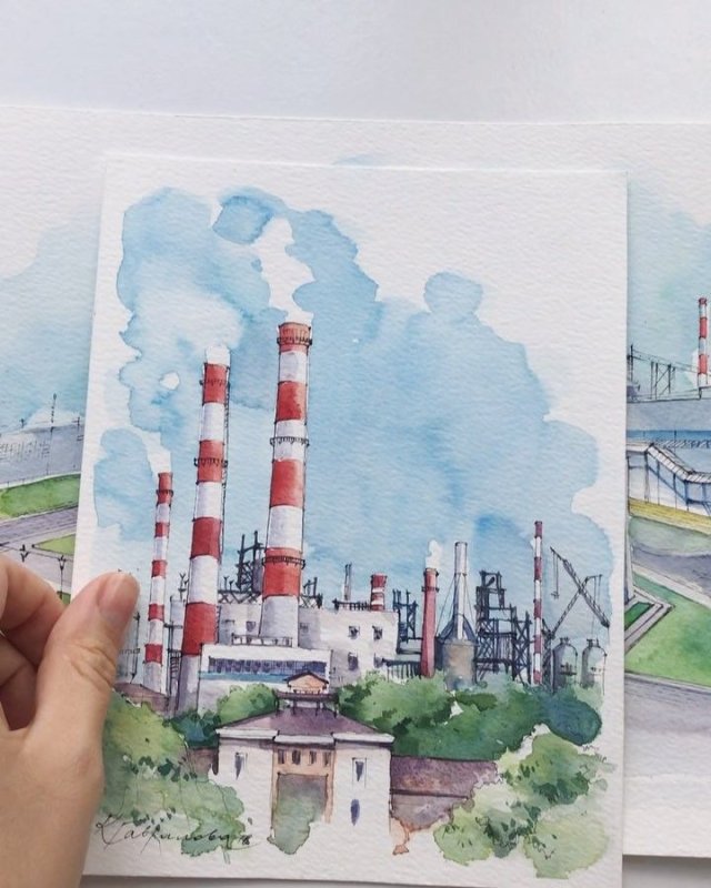 Завод акварелью