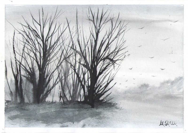 грустный пейзаж рисунок