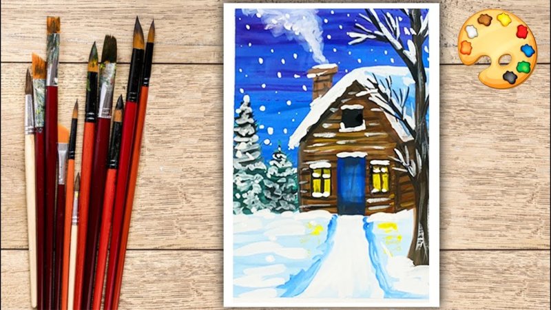 Акварельные рисунки зимние пейзажи