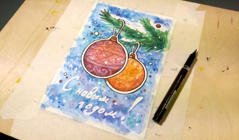Новогодние рисунки красками