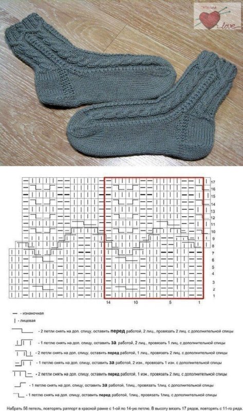 Носки схема вязания спицами шерстяные