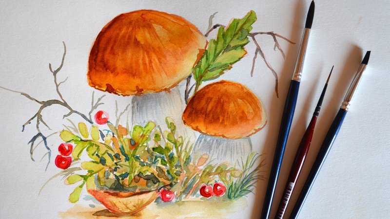 Грибы рисунок гуашью