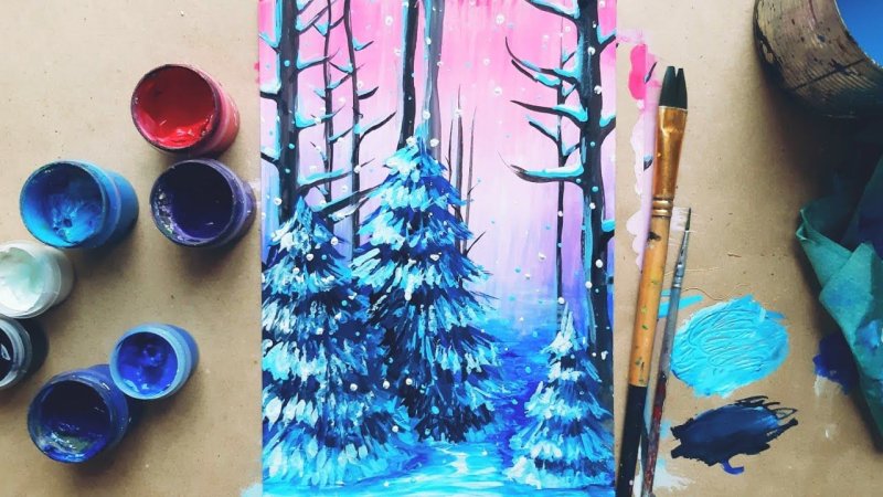 рисуем зиму гуашью