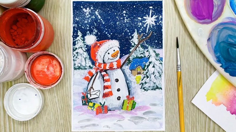 Новогодние рисунки гуашью легкие