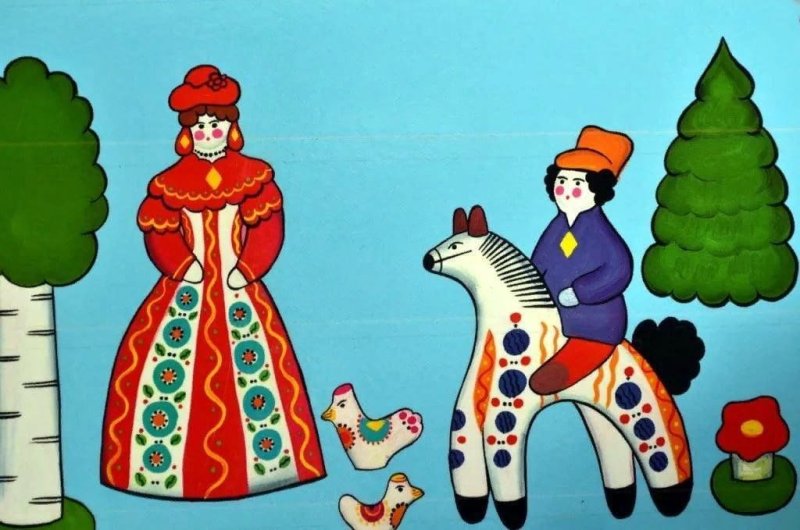 Городецкая Дымковская игрушка рисунок