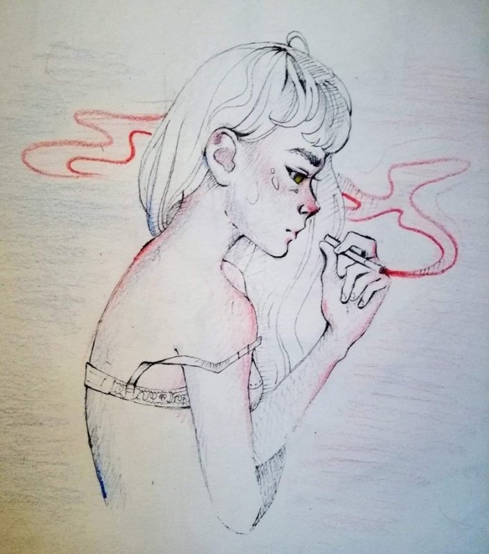 Рисунок курящей девушки
