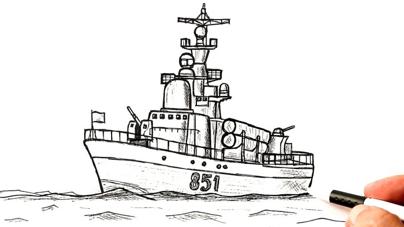 Военный корабль рисунок для детей
