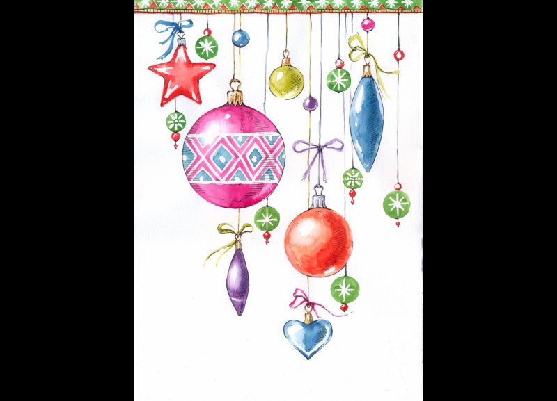 акварельные елочные игрушки