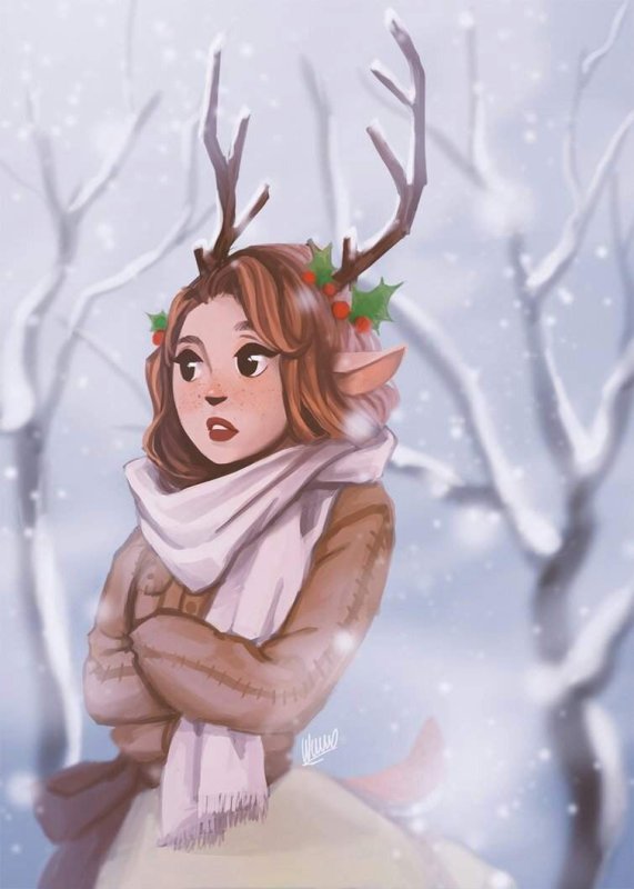 Рисованная девушка зимой
