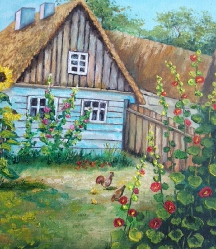Деревенский домик рисунок