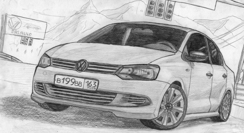 Нарисовать Фольксваген поло спереди