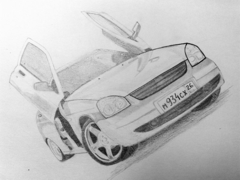 Рисунок машины карандашом