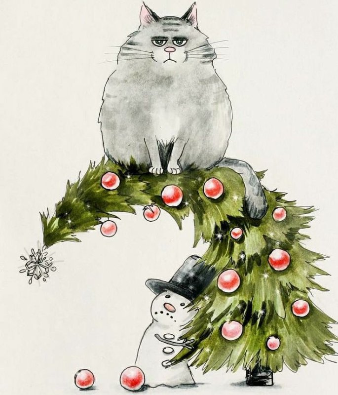 Новогодний котик рисунок