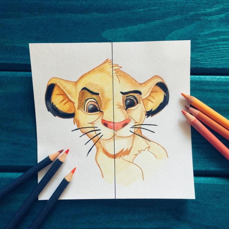 Лев рисунок фломастерами