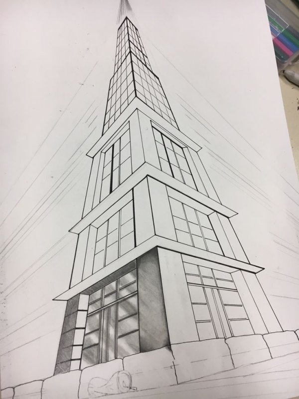 Рисунок здания карандашом