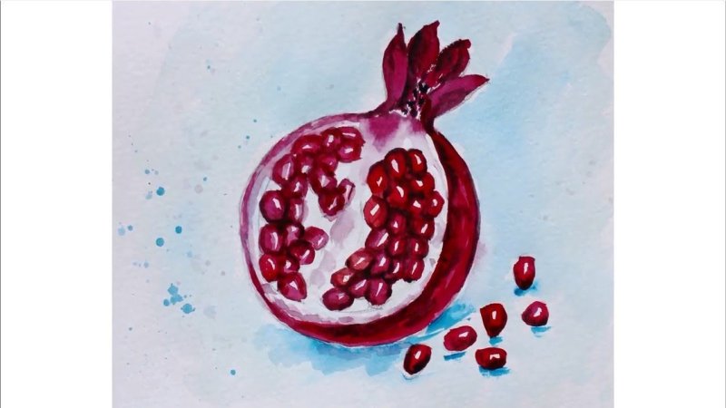 Гранат рисунок акварелью