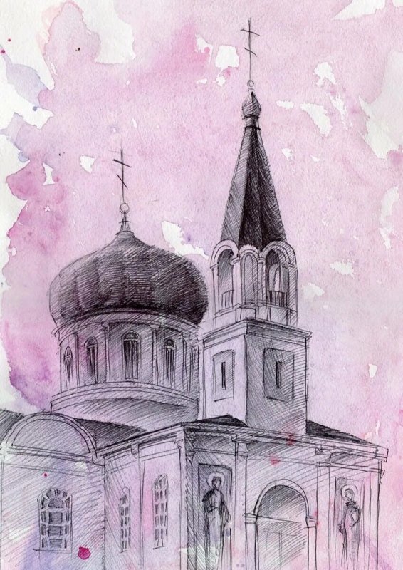Курск Преображенский храм рисунок
